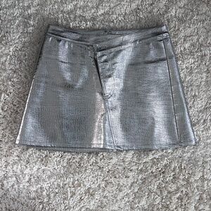 Torn by RONNY  KOBO Metallic silver Asymmetrical mini skirt